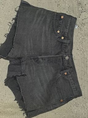 Black Frayed Hem Levis Denim Shorts